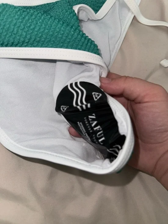 Zaful Green Bikini with White Trim - Tie Side - Women Swim Two-Piece - Size M - Picture 5 of 6